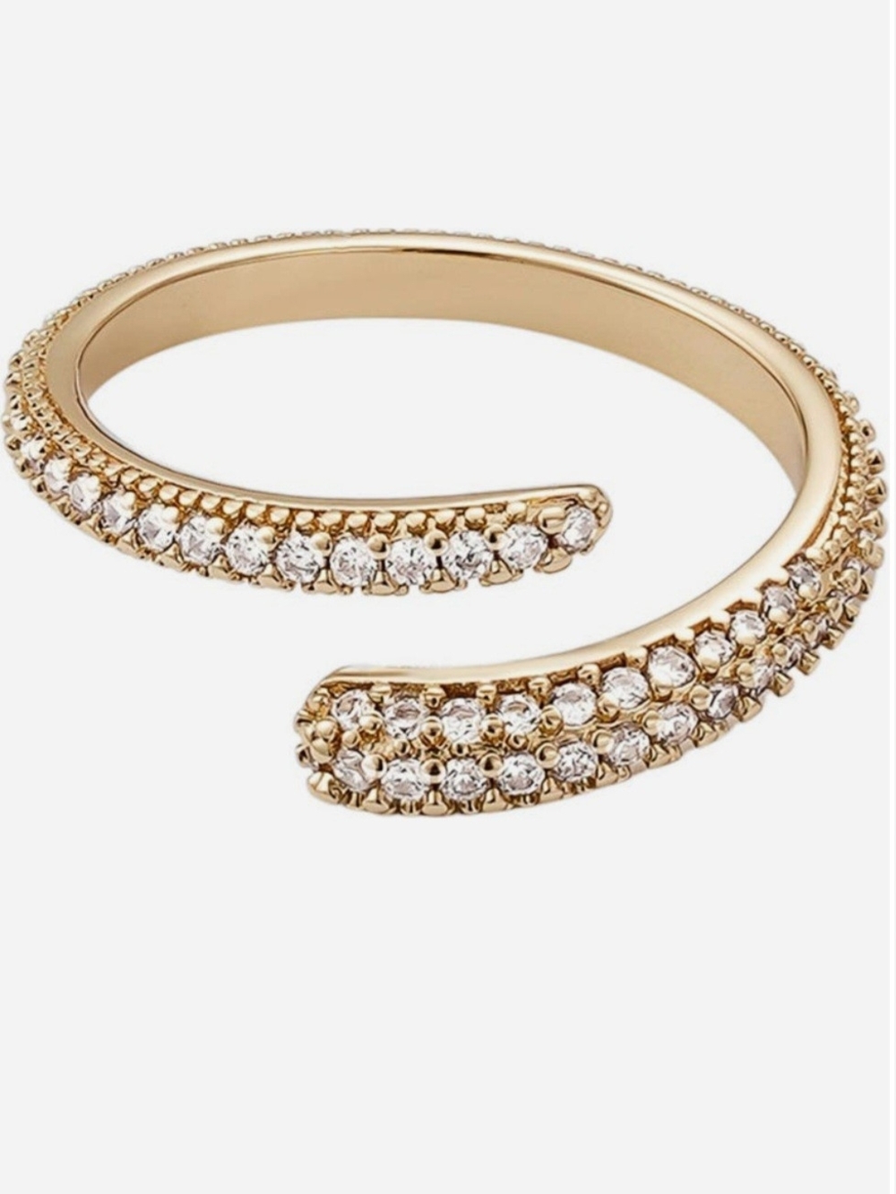 Adornia Gold Pavé CZ Open Bypass Ring. Size 6, New In Gift Box